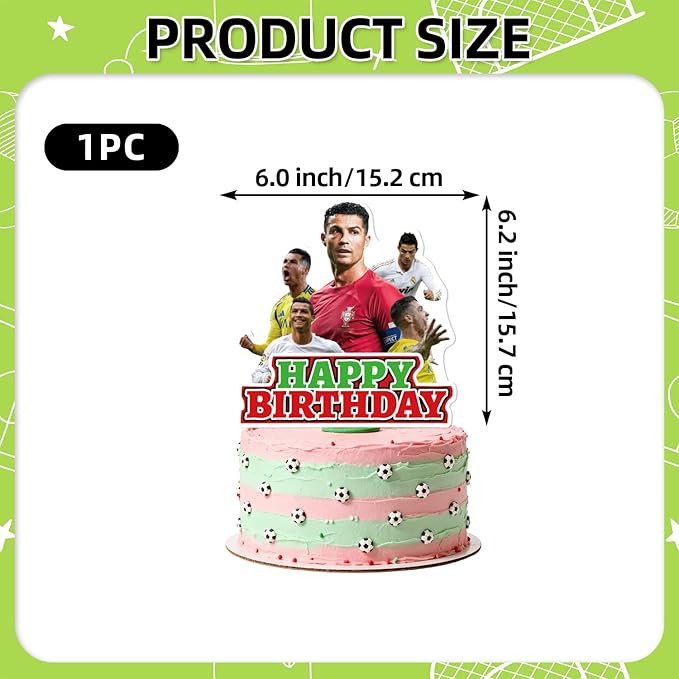 25Pcs Soccer Ronaldo Birthday Party Supplies Pack Includes 1 Cake Topper 24 Cupcake Toppers for Soccer Ronaldo Party Supplies