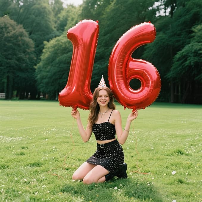 40 Inch Red Number 16 Digital Balloon,Jumbo Mylar Foil Helium Balloon for 16 Balloons for Birthday Party,Wedding Anniversary Party Decorations