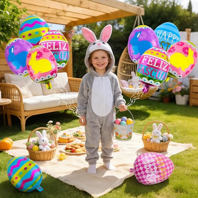 Easter Egg Balloons 10 pcs Happy Easter Egg Foil Balloon Easter Party Decorations for Spring Celebration Birthday Theme Party Supplies
