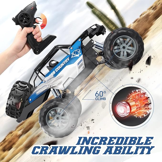 DEERC Large 1:8 Scale Monster Truck for Adults and Boys, Upgraded Remote Control Car with Realistic Sound, 4WD All Terrain RC Toy with 2 Batteries for 80 Minutes Play