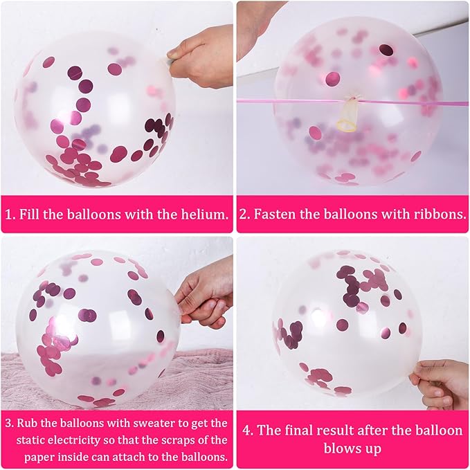 Whaline 60Pcs Graduation Party Balloon Set 7 Designs Confetti Latex Balloon with 2 Rolls Ribbon Congrats Grad Cap Balloons for Party Decor Supplies (Pink, Hot Pink)