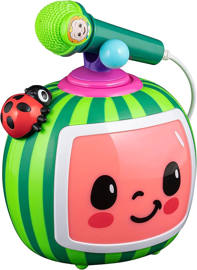 eKids Cocomelon Toy Karaoke Machine for Kids with Microphone and Musical Activators, Includes Night Light with Sleep Sounds and Lullabies for Toddlers, Green