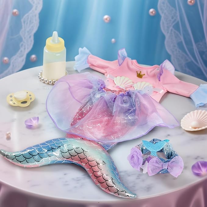 BABESIDE Mermaid Baby Doll Girl, 15-Inch Realistic Soft Baby Dolls with Shiny Mermaid Tail & Accessories, Cute Mermaid Toys for Girls Ages 3+ Kids, Christmas, Birthday