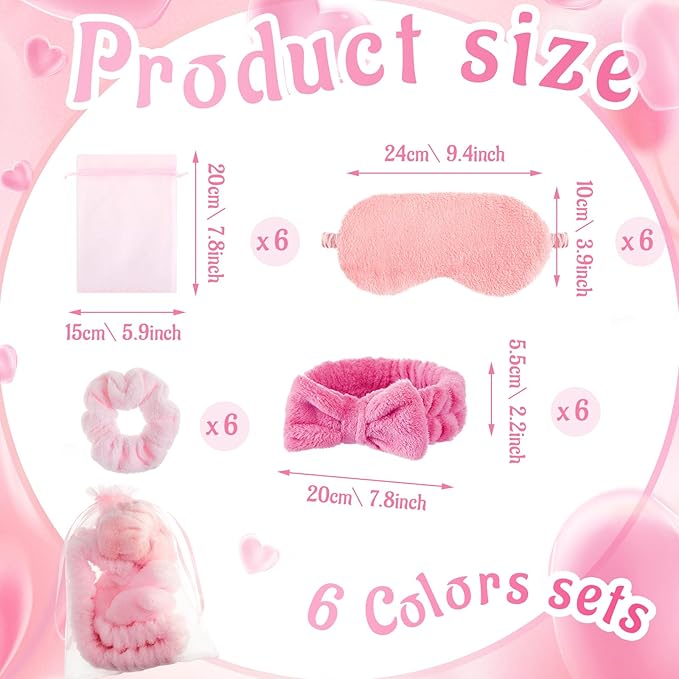 36 Pcs Sleepover Party Supplies for Girl Spa Slumber Birthday Favors Throw Blanket Pillow Eye Mask Headband Scrunchies (Solid Color,Princess Pink)