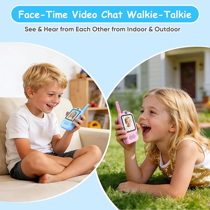 Video Walkie Talkies for Kids with Front and Rear Cameras, 2 Pack Rechargeable Kids Walkie Talkies with Real-Time Video, Long Range Walkie Talkie Toys for Camping Hiking Indoor Outdoor Boys Girls