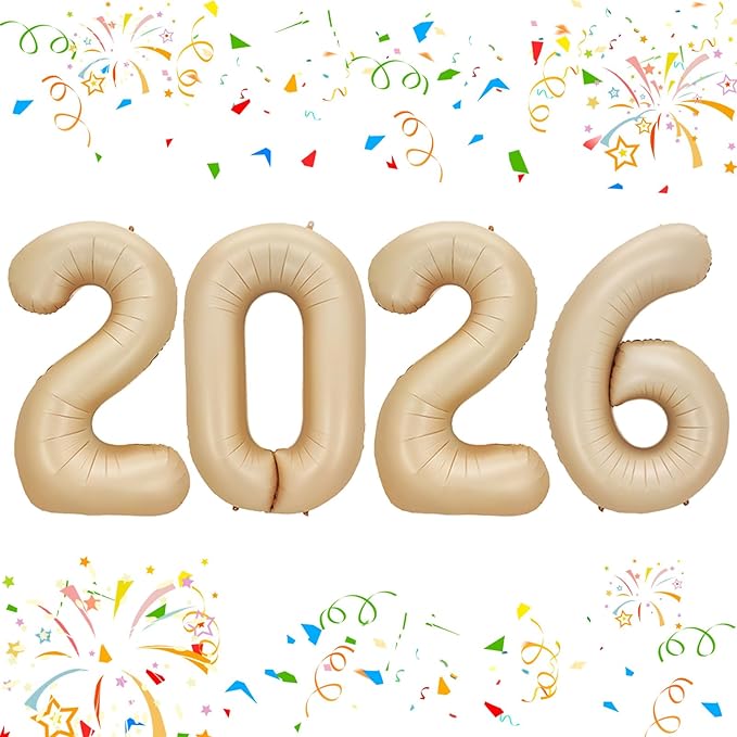 KALOR 42 Inch 2026 Caramel Foil Mylar Number Balloons, 2026 New Years Decorations for 2026 Happy New Year Eve and Graduations Party Supplies