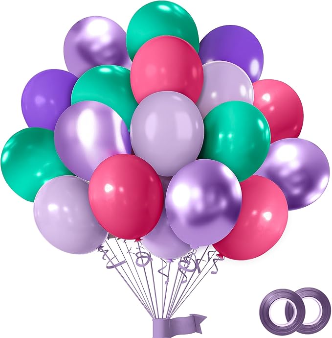 Mermaid Balloons, 50pcs 12inchs Pink Purple Teal Blue Mermaid Birthday Balloons for Girls Princess Birthday Ocean Themed Party Baby Shower Wedding Party Decorations