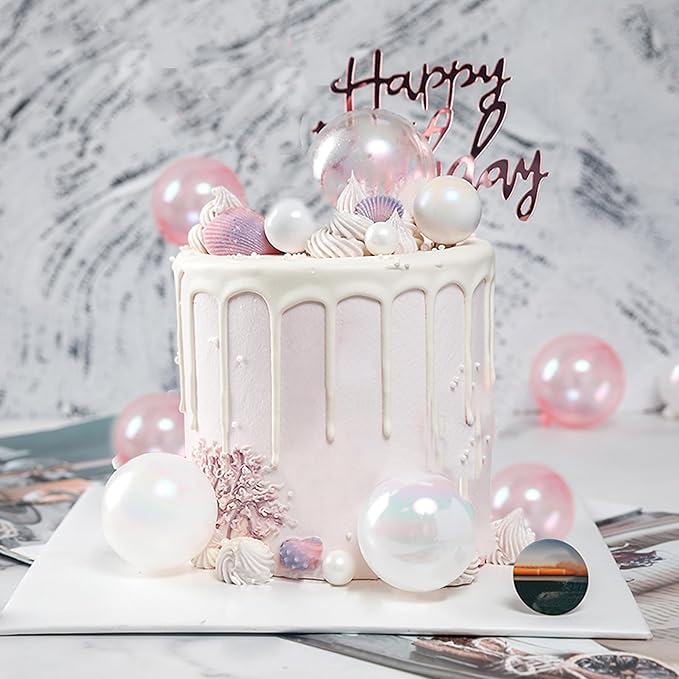 32 PCS Colorful Ball Shaped Cake Topper Pearl Balls Cupcake Cake Insert Topper for Birthday Party Wedding Decoration (White Clear Pink)
