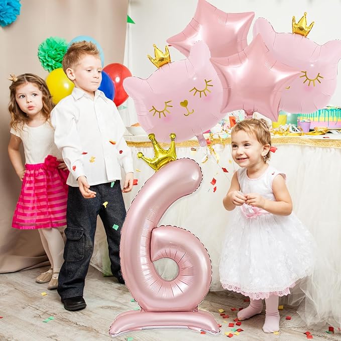 Pink Cat Balloon Set, Crown Cat Foil Balloon, 6 Year Old Girl Birthday Party Decoration, Cat Theme Party Decoration, Theme Party Supplies for Girls Kitten Pet Cat (6)