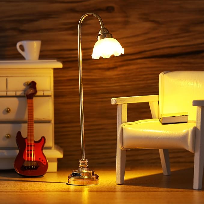 TOYANDONA 2pcs Miniature Dollhouse Lamp, 1/12 Scale Dollhouse Floor Lamp LED Miniature Lights Battery Operated for Doll House Decoration Accessories