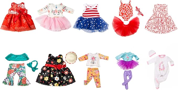 ZQDOLL 19 pcs American Doll Clothes Gift for 18 inch Doll Clothes and Accessories, Including 10 Complete Sets of Clothing