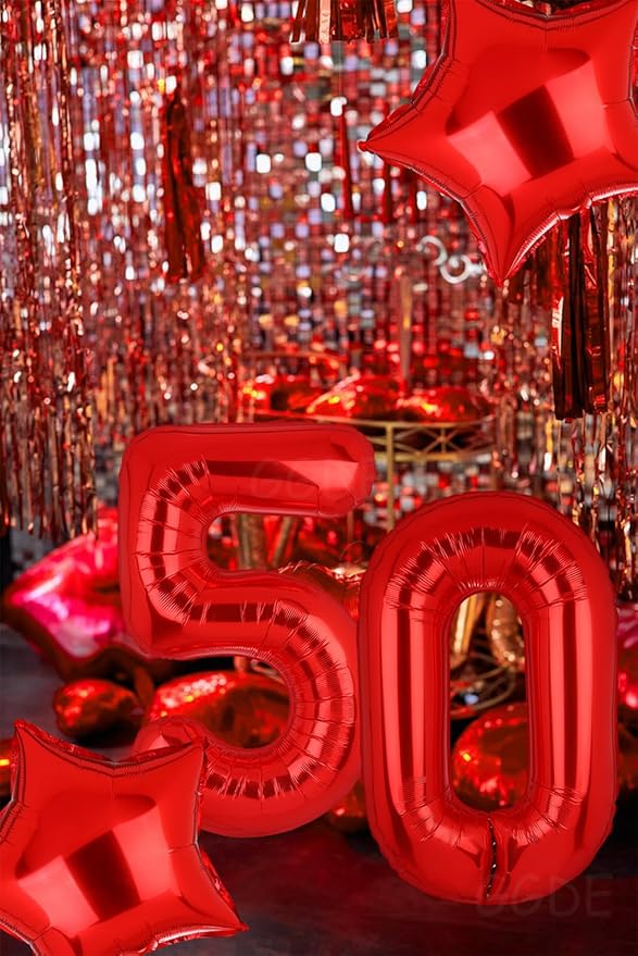 40 Inch 50 Red Number Balloons Mylar Foil Helium Digital Balloons Anniversary Event Celebration 50th Birthday Party Decor Supplies 10 Pcs