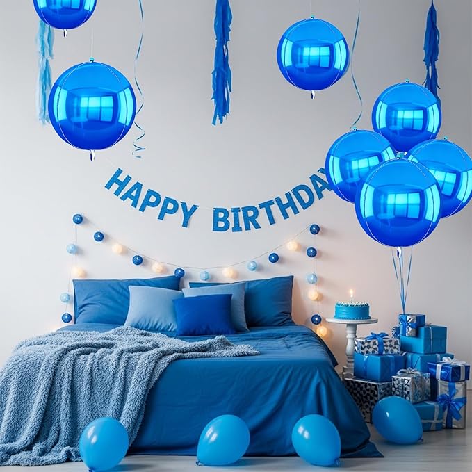 TONIFUL 16Pcs Large Navy Blue 4D Giant Round Foil Balloon 4D Mirror Metallic Mylar Sephere Balloons for Christmas New Year Birthday Party Graduation Wedding Baby Shower Decoration Supplies(Mix Sizes)