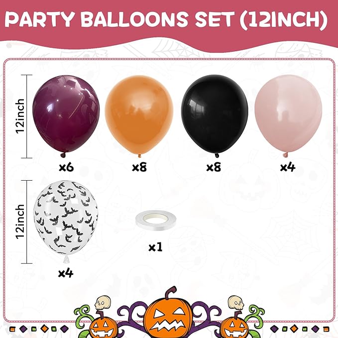 Halloween Balloons Set,12 Inch Halloween Orange Black Purple Retro Balloon, Bat Confetti Latex Ballons for Halloweenday BOO Party Decorations, Birthday,Baby Shower Supply