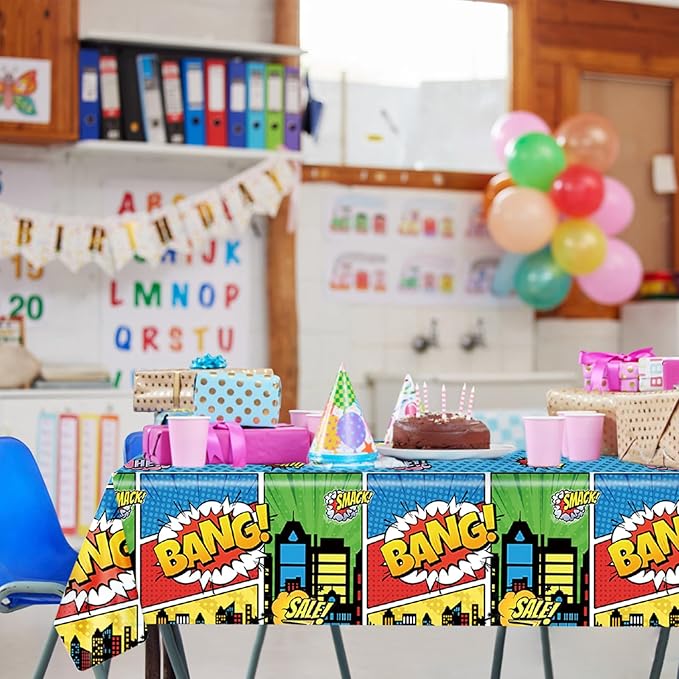 2pcs Hero Themed Birthday Tablecloth, Dessert Table Cloth Party Table Decorations Hero Table Cloth Party Supplies Tablecloth for Birthday Party Men Women