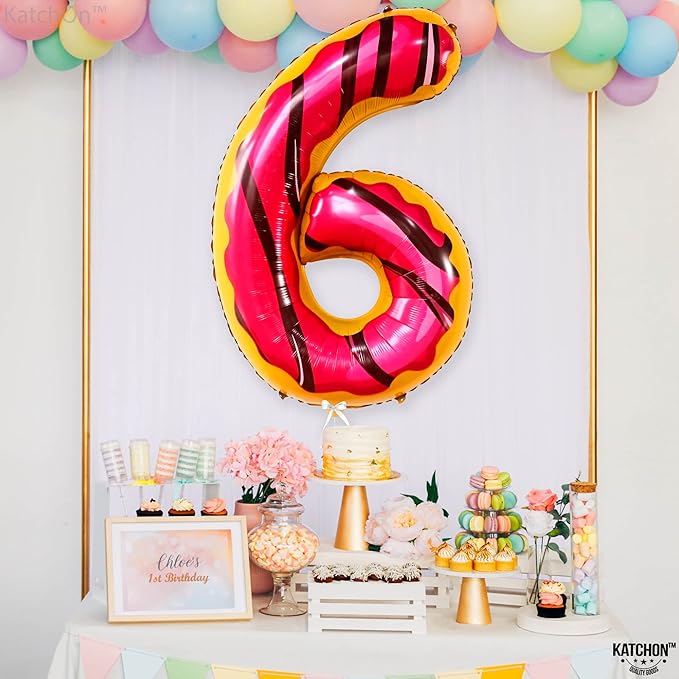 KatchOn, Giant Number 6 Donut Balloon - 40 Inch | Donut 6 Balloon for donut Birthday Decorations, 6 Number Balloons | Number Balloons for Wedding Anniversary
