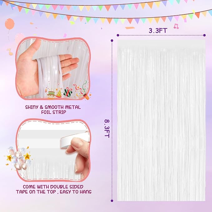 White 2 Pack Metallic Tinsel Foil Fringe Curtains, 3.3x8.3 Feet White Streamers for Party, Door Streamers Party Decorations, Party Streamers for Birthday Christmas Party Decorations
