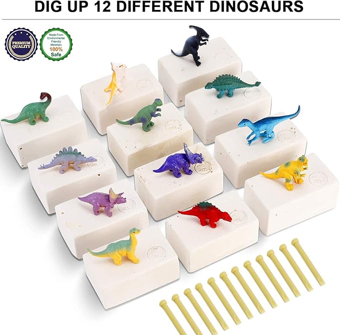 12 Pack: Dinosaur Excavation Kits for Kids, Dino Dig Kits, 3D Dig a Dinosaur Fossil and Figure Sets, Bulk Science Education Toys for Paleontology Archaeology STEM Learning Kids Activity Party Favors