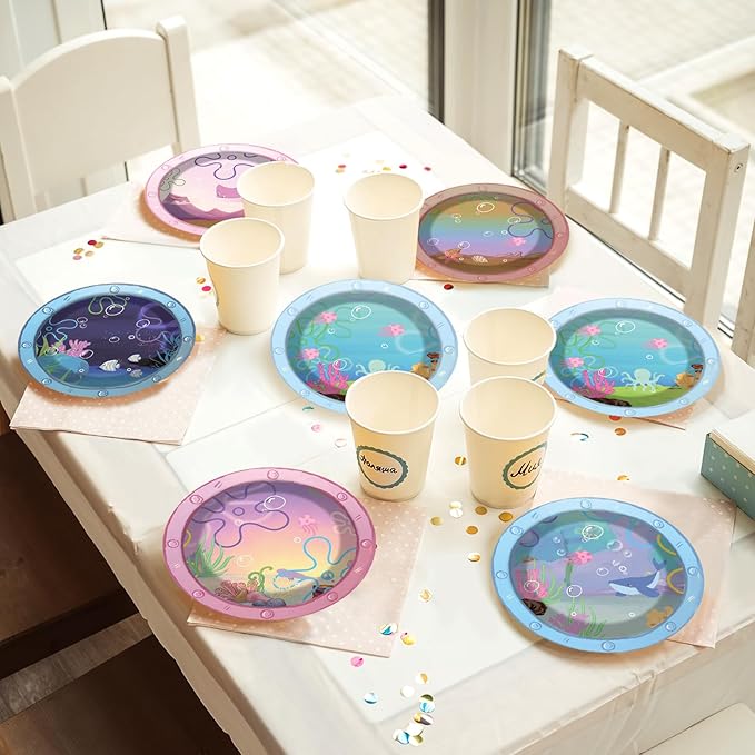 48 Pcs Ocean Cartoon Party Paper Plates Yellow Cartoon Party Supplies Sea Animal Theme Disposable Dinner Plates Under the Sea Dinnerware for Summer Birthday Baby Shower Decoration