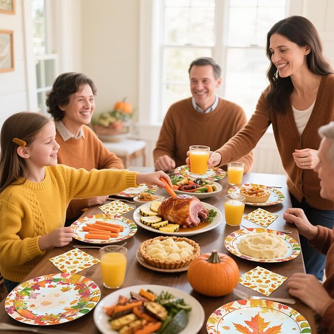 180Pcs Thanksgiving Paper Plates and Napkins Sets,Fall Plates and Napkins Disposable Fall Party Supplies for Thanksgiving Autumn Harvest Table Decor, 60 Guests
