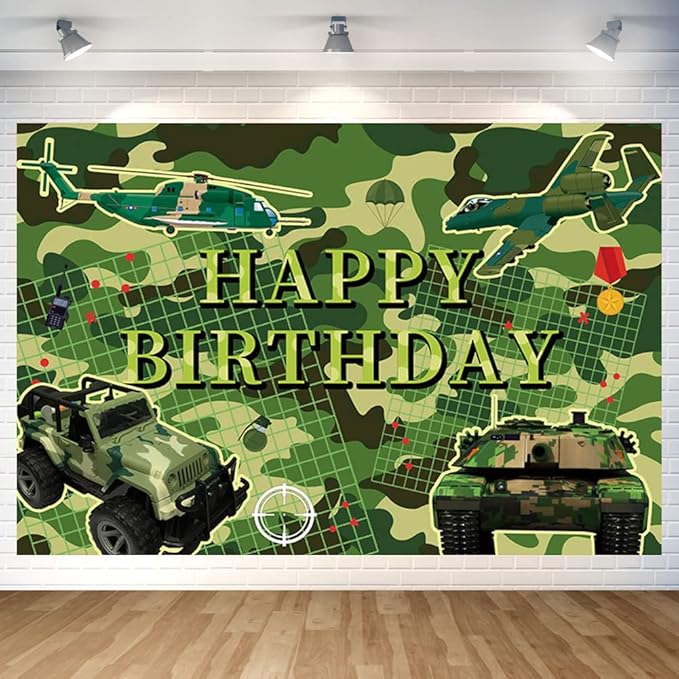 Camouflage Birthday Party Decoration Camo Happy Birthday Backdrop Camo Military Photo Background Banner Poster for Camouflage Military Party Decorations Party Supplies 70.8 x 47.2 Inch