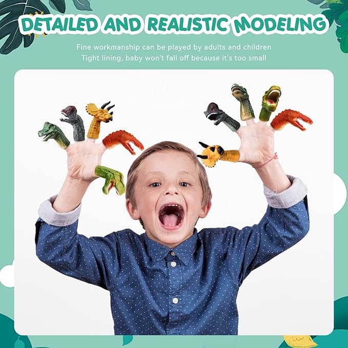 5 Pcs Dinosaur Finger Puppets Party Faovrs for Toddler and Kids 3-5 4-8, Mini Baby Finger Puppet Toys, Small Animals Bulk Toys for Kids Prizes, and Show Theater Props