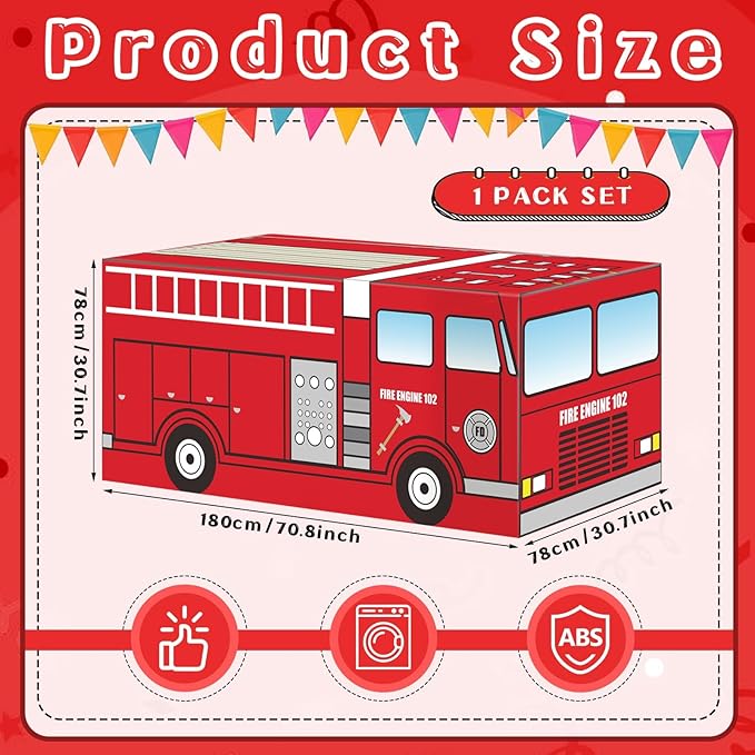 Cumule 6 Ft Fire Truck Tablecloths Fire Theme Table Cover Fire Engine Birthday Party Decorations Washable Polyester Rectangle Table Cover Decor for School Back to School Party Decorations
