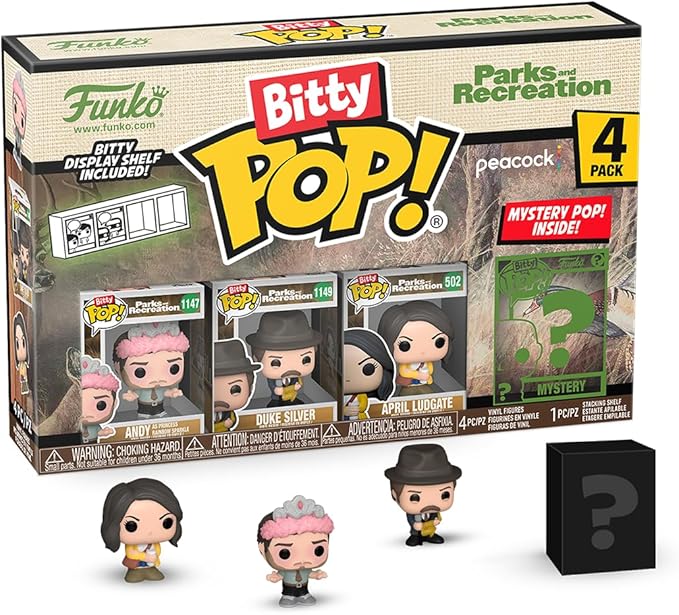 Funko Bitty POP! Parks & Recreation - 4 Pack - Bitty POP! Andy As Princess Rainbow Sparkle, Bitty POP! Duke Silver, Bitty POP! April Ludgate, and a Mystery Bitty POP! Figure - 0.9 Inch (2.2 Cm)