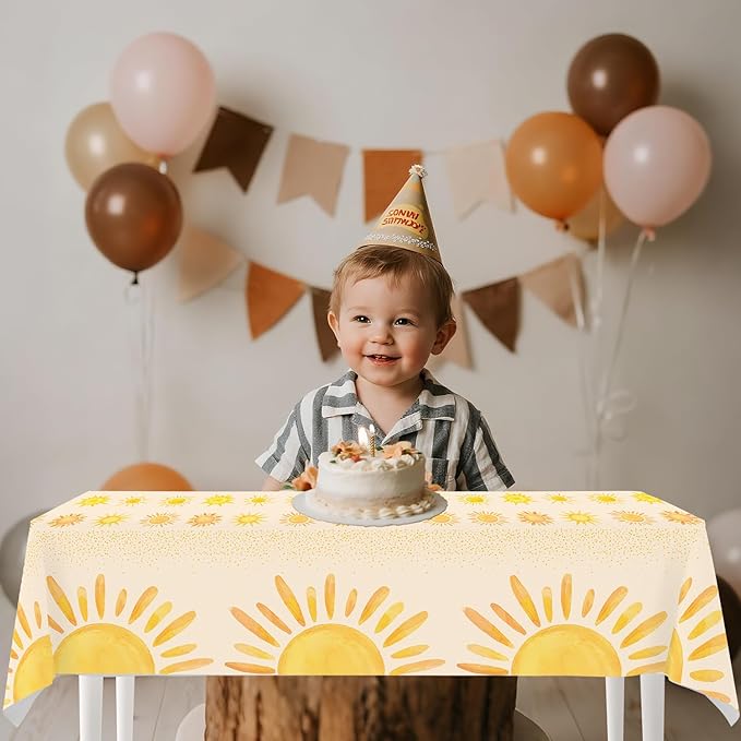 4ps Boho Sun Birthday Party Table Cloths First Trip around The Sun Birthday Decorations Boho Hippie Sunshine Disposable Plastic Table Covers for Sun Baby Shower Party Supplies Decorations (new yellow)