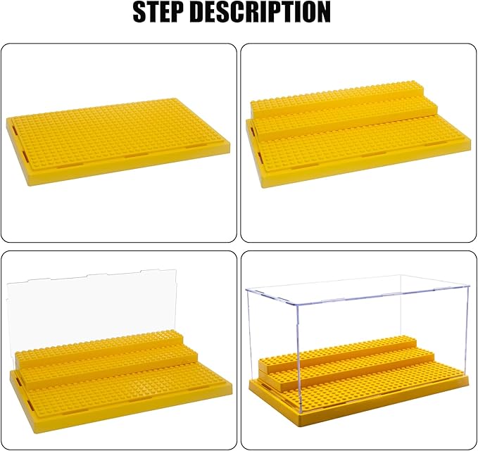 Minifigure Display Case for Action Figures Blocks, Dustproof Acrylic Display Box Storage with 3 Movable Steps for Collection Models Minifigures, Bricks Blocks Toys