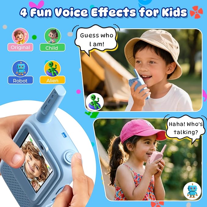 Video Walkie Talkies for Kids, 2 Pack Rechargeable Handheld Intercom Toddler Toys with Voice Changer, Fun Xmas/Birthday Gifts for in/Outdoor Family Play Camping Hiking Games for Boys Girls Ages 3-12