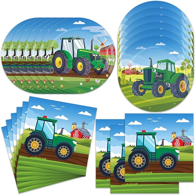 40Pcs Tractors Birthday Plates and Napkin Supplies Farm Baby Shower Tableware Set Tractors Birthday Decorations