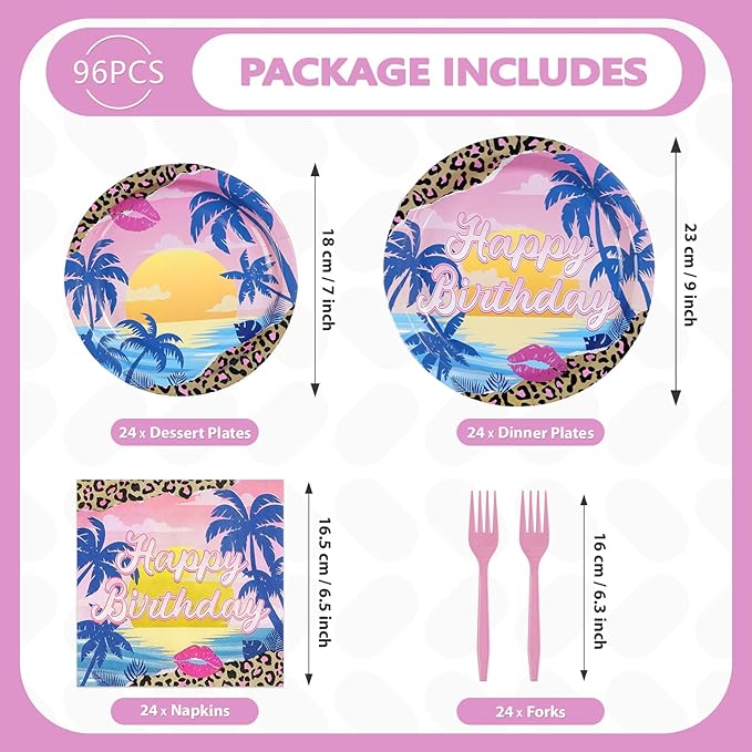 96 Pcs Jersey Shore Party Decorations Cheetah Print Birthday Paper Plates and Napkins Jersey Shore Themed Tableware Set for Girls Women Leopard Print Birthday Party Supplies, Serves 24