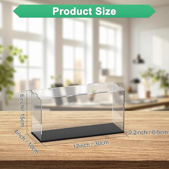 Clear Acrylic Display Case, 12 x 4 x 6 Inch Assemble Clear Acrylic Display Box Dustproof for Action Figures/Model/Statues/Collectibles/Doll/Toys/Home Storage