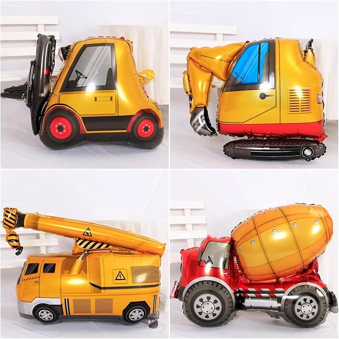 15pcs Construction Theme Birthday Party Decorations, Number 3 Large Construction Truck Traffic Cones Foil Balloon, 3rd Boy Birthday Party Decoration Supplies (3rd)