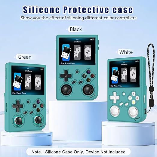 FIOPAZ for Anbernic RG35XX Pro Silicone Protective Case, Only Compatible with RG35XXPro Handheld Game Console Accessories, Anti-Scratch Washable Soft Silicone Cover with Lanyard (Green)