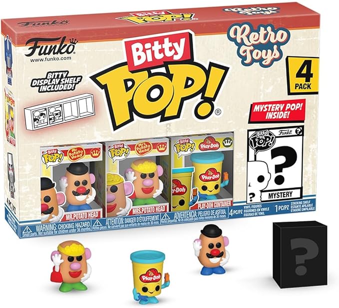 Funko Bitty POP Retro Toys - Mr. Potato Head, 4-Pack and A Surprise Mystery Mini Figure - 0.9 Inch (2.2 Cm) Collectable - Stackable Display Shelf Included - Gift Idea - Party Bags Stocking