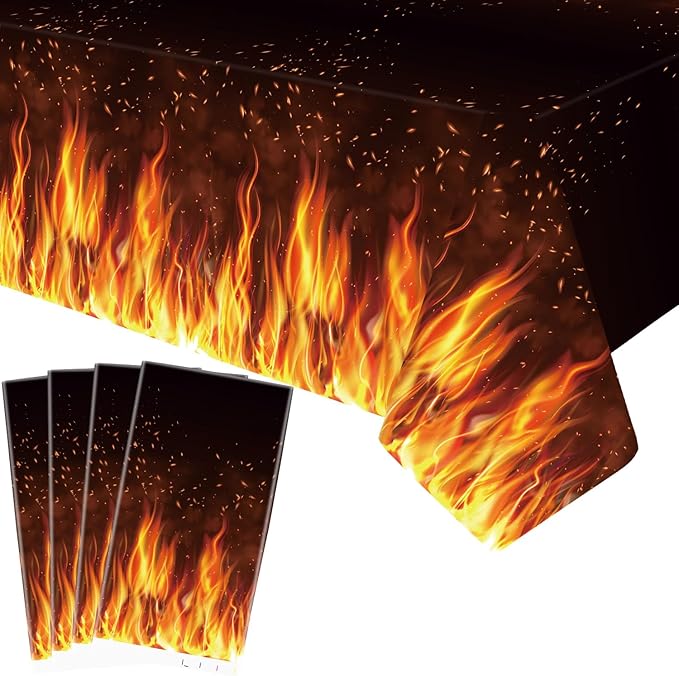 4 Pack Fire Party Tablecloth - Fire Table Cover Decoration Tablecover for Flame Party Baby Shower Supplies Birthday Decorations (51 x 86 Inches)