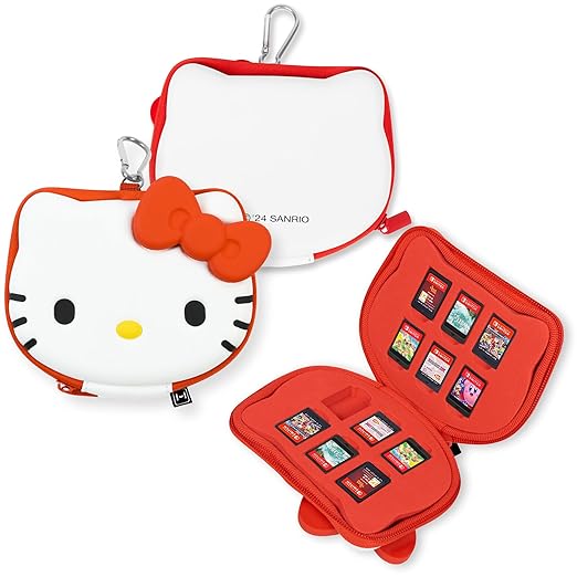 Hamee Hello Kitty Cartridge Case Compatible with Nintendo Switch Games – Portable Carrying Zip Case Storage Holder with 12 Slots, Holds 12-36 Games [Carabiner Included]