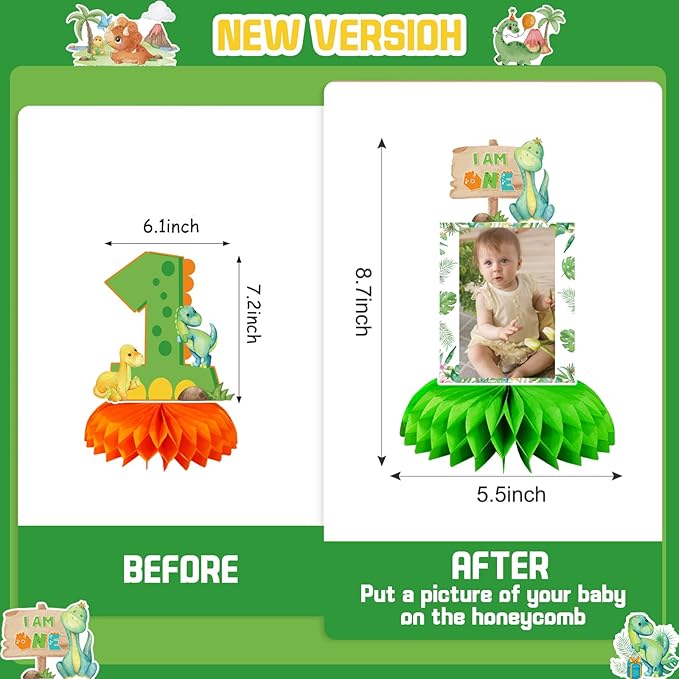 One a Saurus Birthday Decorations, Dinosaur 1st Birthday Party Supplies Honeycomb Centerpiece for Table, Dinosaur First Birthday Party Decorations Boys Photo Table Centerpiece Party Supplies