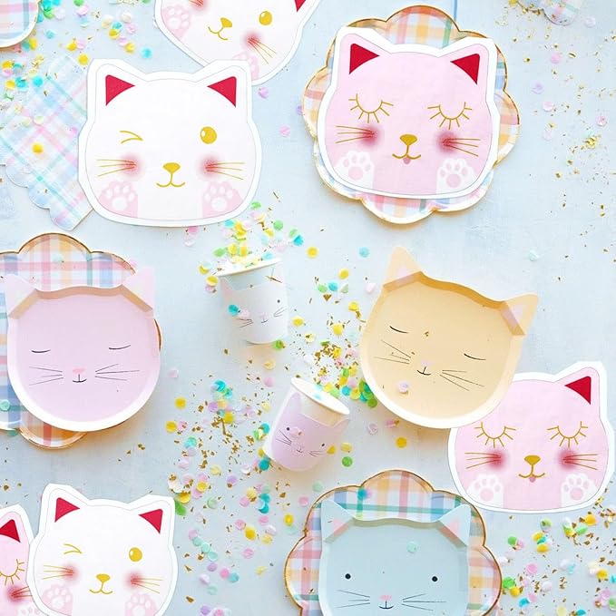 100Pcs Cat Napkins, 10.2 x 11.4 Inches Cute Kitty Party Napkin, Pink White Paw Print Paper Napkins, Cat Birthday Decorations Kitten Napkin for Kids Pet Kitty Birthday Party Supplies