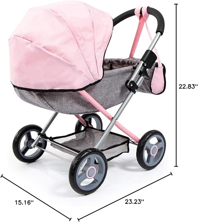 Bayer: 4-in-1 Toy Baby Doll Pram Stroller Cosy Set - Dolls Up to 18" (Pink/Grey) | Baby Dolls | Pretend | Dress up | Accessory
