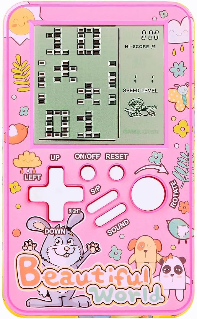 CZT Handheld Block Game Console Built-in Multiple Classic Retro Brick Games Electronic Entertainment Student Machine Player Portable Gaming Device Kids Girls (Pink)