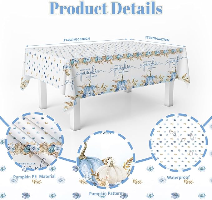 194Pcs Fall Pumpkin Baby Shower Decorations for Boys, Boho Floral Pampas Grass Little Pumpkin Party Supplies Disposable Tableware Set Plates Napkins Banners Plastic Tablecloth for Baby Shower