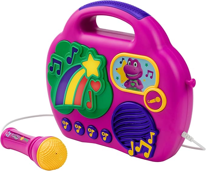 eKids Barney Karaoke Microphone with Boombox, Toddlery Toys with Built-in Music for Kids (Barney)