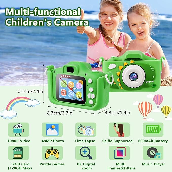 HOMELYLIFE Kids Camera, 1080P HD 2.0" Dual Lens Digital Camera for Kids with 32GB Card, Selfie Toy, Birthday for Girls Boys Ages 3-12