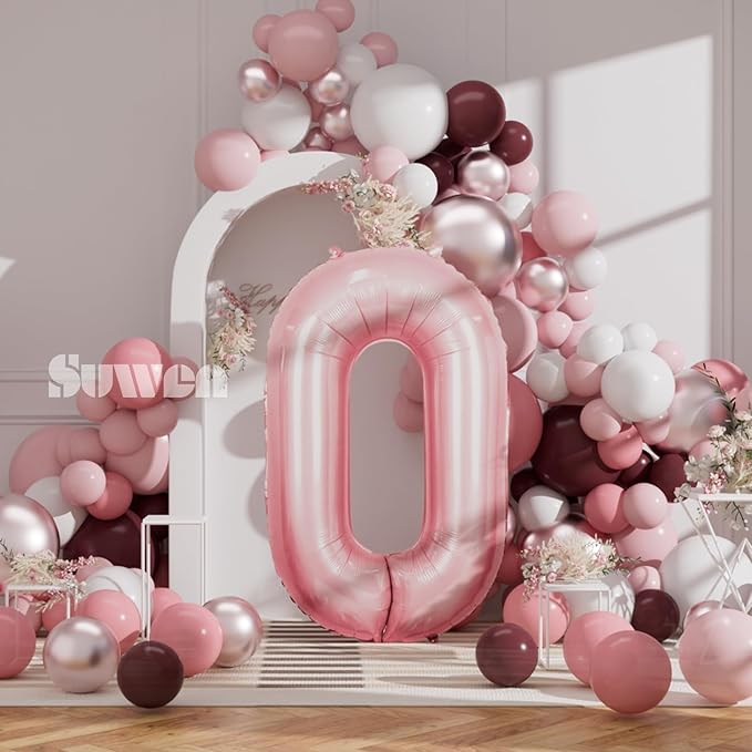 SUWEN 40 Inch Pink Large O Letter Balloons Big Foil Helium Letter Balloons A-Z Jumbo Mylar Happy Birthday Party Decorations for Girl Anniversary Party Supplies
