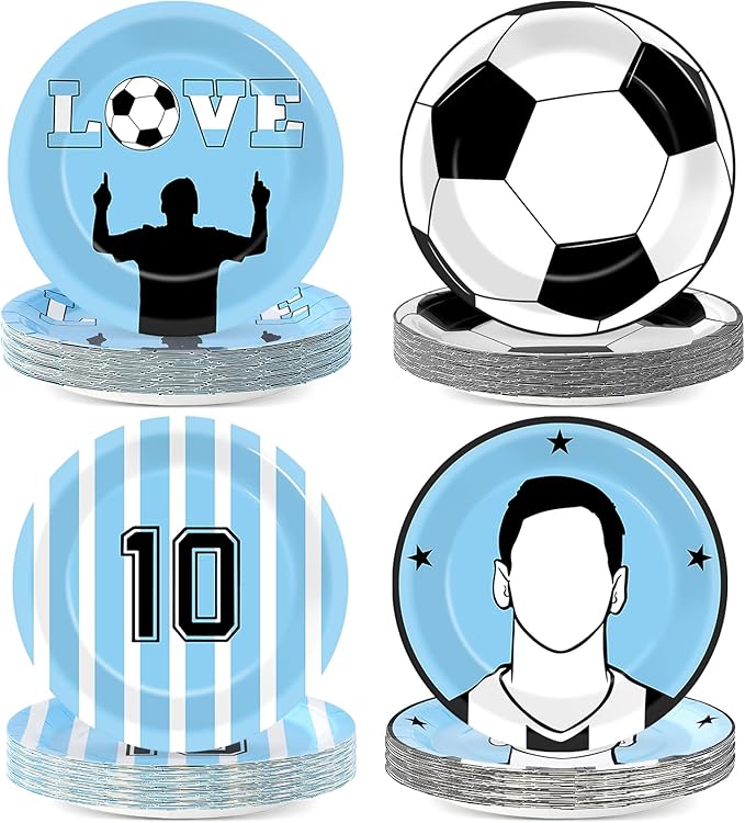 48Pcs Soccer Paper Plates Soccer Star Disposable Dessert Plates Supplies 7Inch Blue and White Sports Ball Plate Sport Party Dinnerware Decorations for Birthday Baby Shower Party Decorations