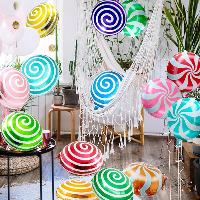 Candies Balloon Candyland Party Decoration For Sweet Shop Birthday Wedding Baby Shower Photo Backdrop, 22 Pack Candy Lollipop Balloons (8 Sweet Candy Balloon +14 Windmill Swirl Round Lollipop Balloon)