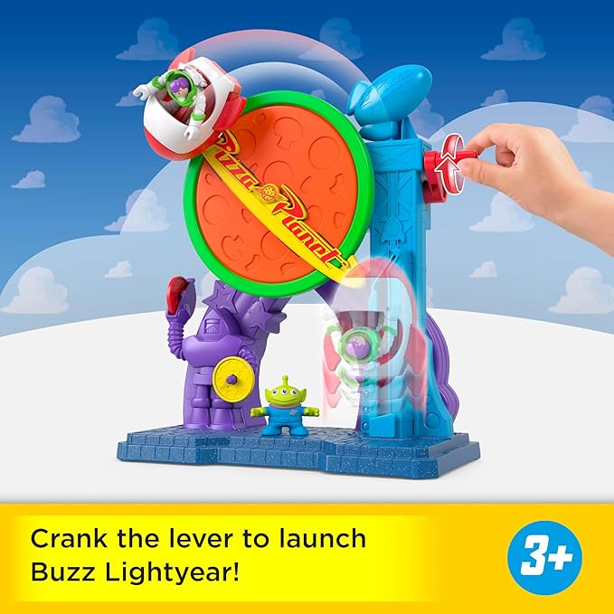 Fisher-Price Imaginext Disney and Pixar Toy Story Pizza Planet Playset with 3-inch Buzz Lightyear & Alien Friend Action Figures, Toy Rocket & Proectiles